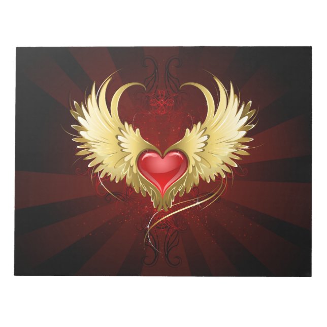 Red Heart med Golden Vingar Anteckningsblock (Framsida)
