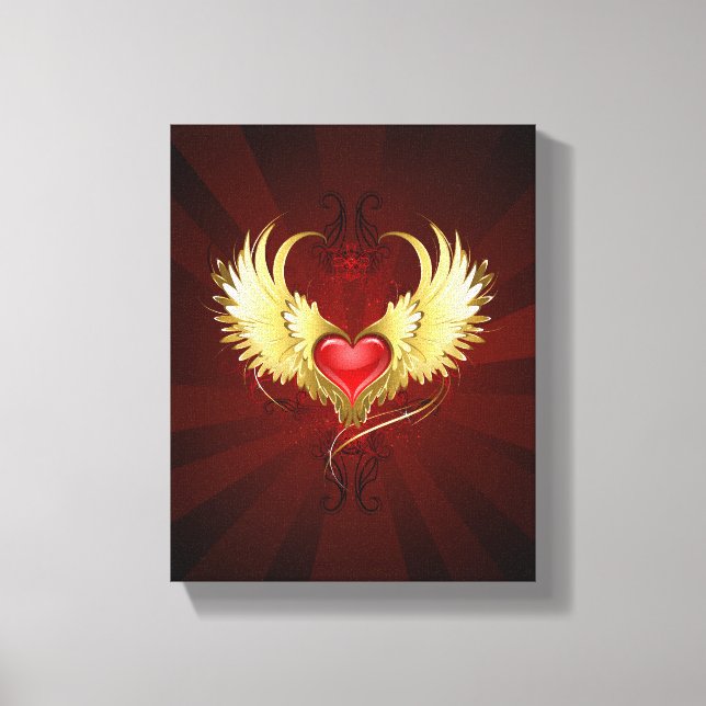 Red Heart med Golden Vingar Canvastryck (Framsida)