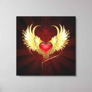 Red Heart med Golden Vingar Canvastryck