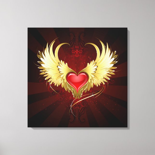 Red Heart med Golden Vingar Canvastryck (Framsida)