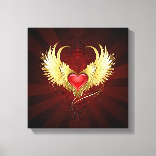 Red Heart med Golden Vingar Canvastryck (Framsida)