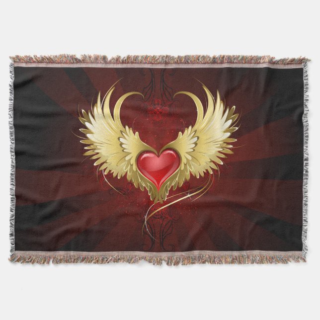 Red Heart med Golden Vingar Filt (Framsidan)