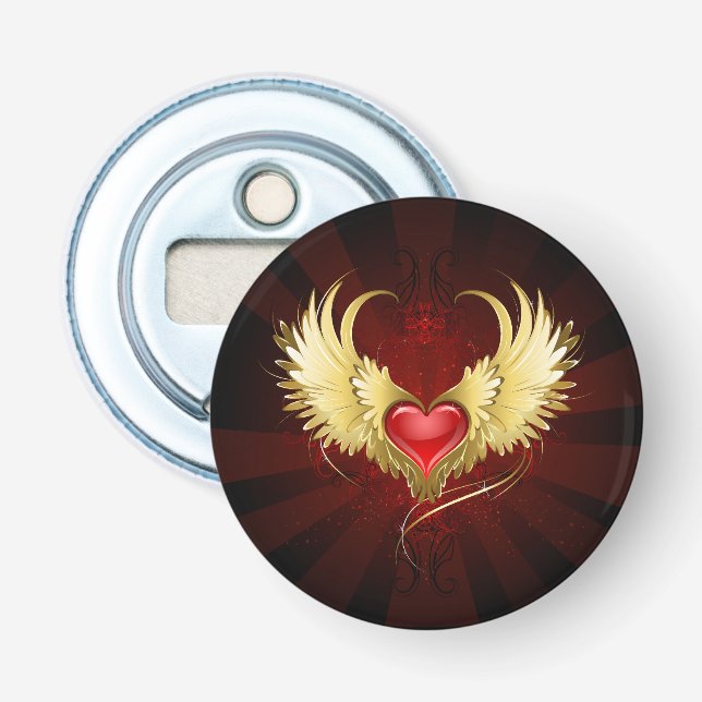 Red Heart med Golden Vingar Flasköppnare (Framsidan)