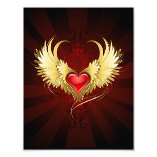 Red Heart med Golden Vingar Fototryck