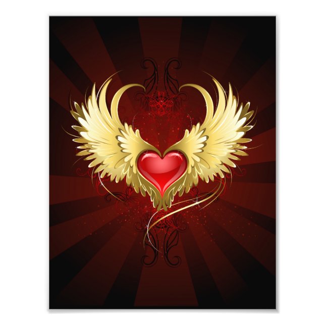 Red Heart med Golden Vingar Fototryck (Framsidan)