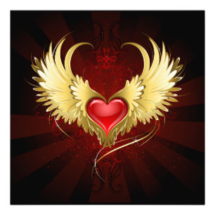 Red Heart med Golden Vingar Fototryck