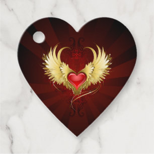 Red Heart med Golden Vingar Gåvor Etiketter
