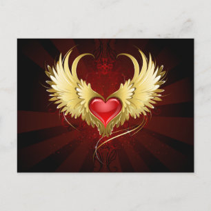 Red Heart med Golden Vingar Helg Vykort