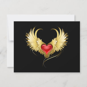 Red Heart med Golden Vingar Inbjudningar