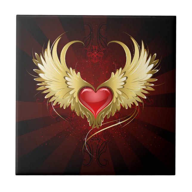 Red Heart med Golden Vingar Kakelplatta (Framsidan)