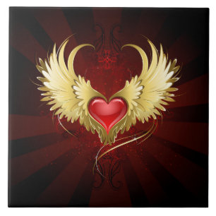 Red Heart med Golden Vingar Kakelplatta