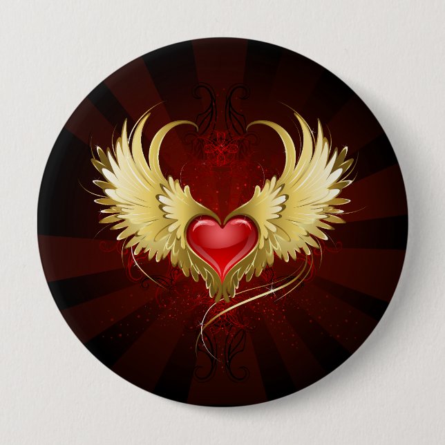 Red Heart med Golden Vingar Knapp (Framsida)