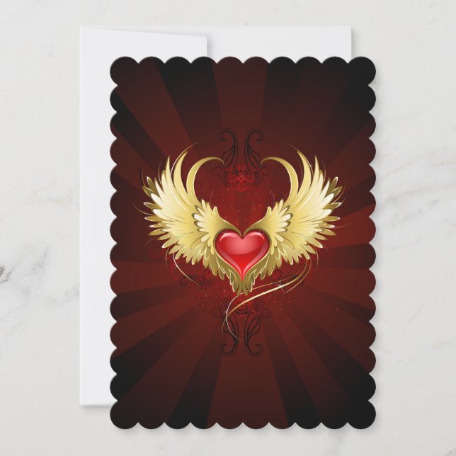 Red Heart med Golden Vingar Kort (Framsida)