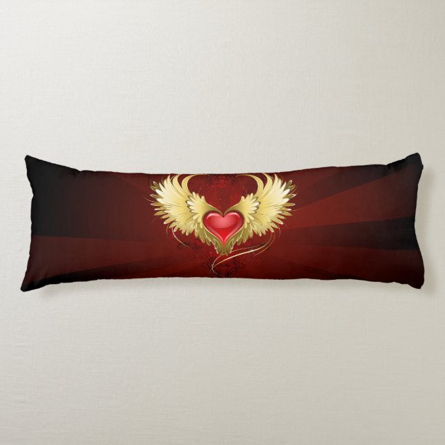 Red Heart med Golden Vingar Kroppskudde (Framsidan)