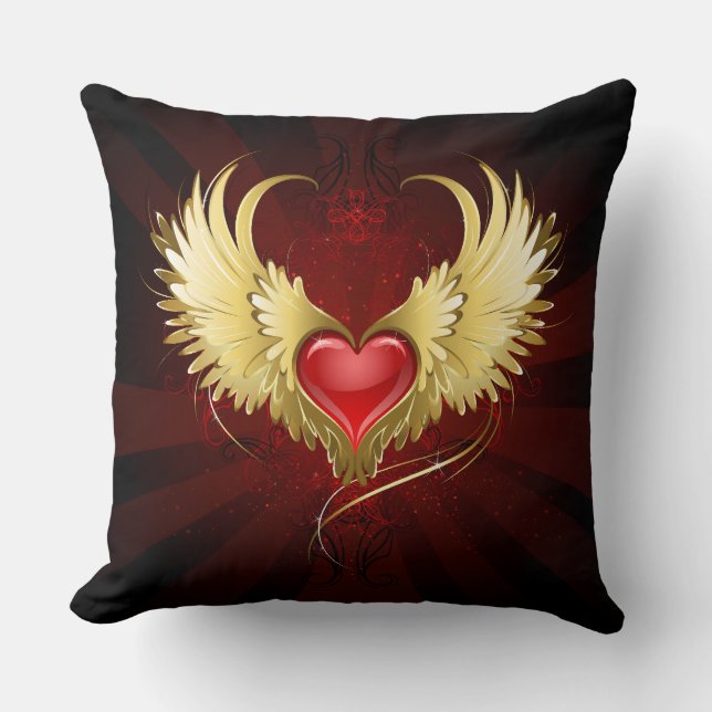 Red Heart med Golden Vingar Kudde (Framsida)