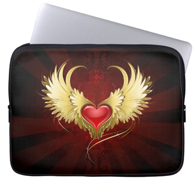 Red Heart med Golden Vingar Laptop Fodral (Framsidan)