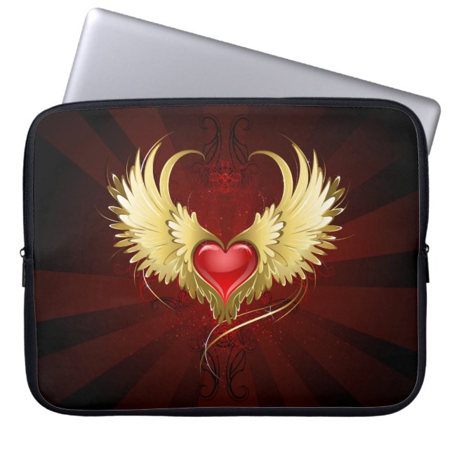 Red Heart med Golden Vingar Laptop Fodral (Framsidan)