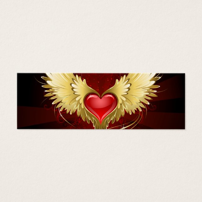 Red Heart med Golden Vingar Litet Visitkort (Framsidan)