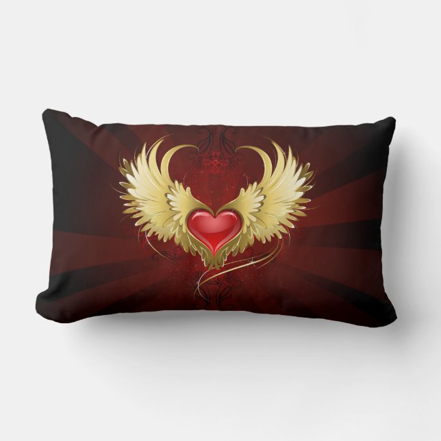 Red Heart med Golden Vingar Lumbarkudde (Framsida)