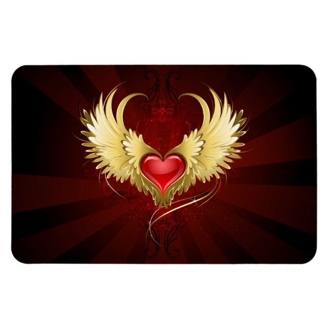 Red Heart med Golden Vingar Magnet (Horisontell)