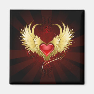 Red Heart med Golden Vingar Magnet