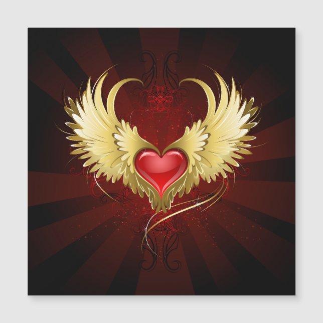 Red Heart med Golden Vingar Magnetisk Inbjudningskort (Framsida)