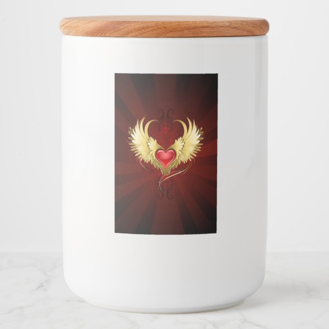 Red Heart med Golden Vingar Mat Etikett (Framsida)