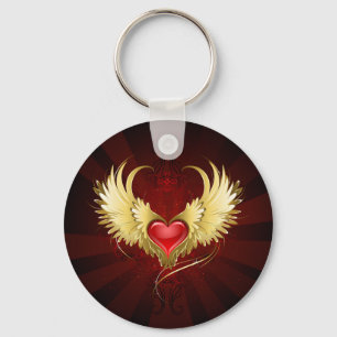 Red Heart med Golden Vingar Nyckelring
