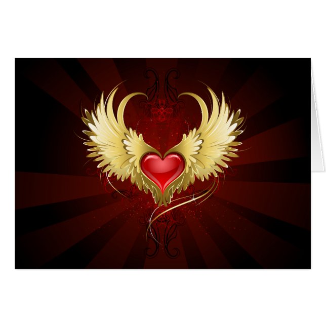 Red Heart med Golden Vingar OBS Kort (Framsidan Horizontal)
