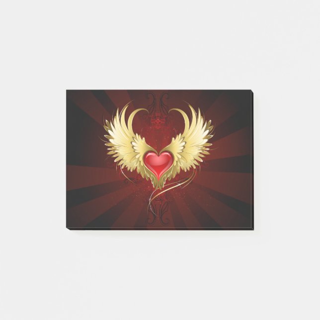 Red Heart med Golden Vingar Post-it Block (Framsida)