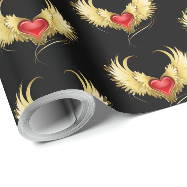 Red Heart med Golden Vingar Presentpapper (Rulle Hörn)