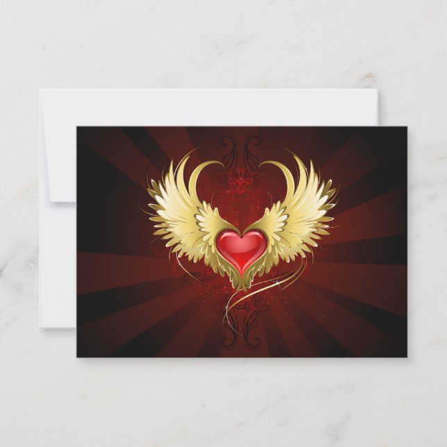Red Heart med Golden Vingar Spara Datumet (Framsida)