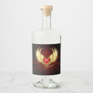 Red Heart med Golden Vingar Spritflaskor Etikett