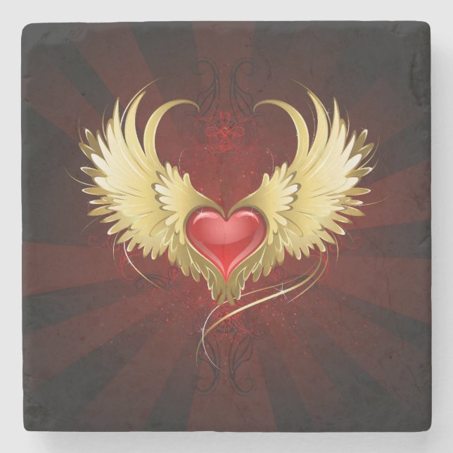 Red Heart med Golden Vingar Stenunderlägg (Framsidan)