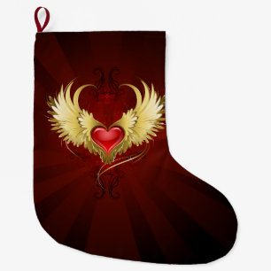 Red Heart med Golden Vingar Stor Julstrumpa