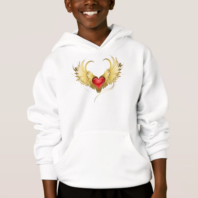Red Heart med Golden Vingar T Shirt (Framsida)
