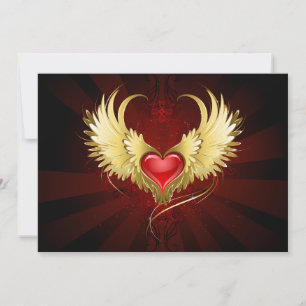 Red Heart med Golden Vingar Tack Kort