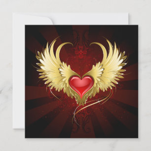 Red Heart med Golden Vingar Tack Kort