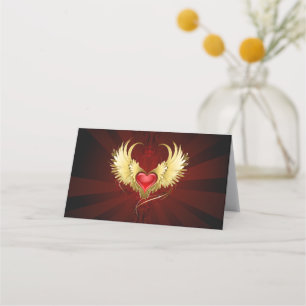 Red Heart med Golden Vingar Tidsbeställning Kort