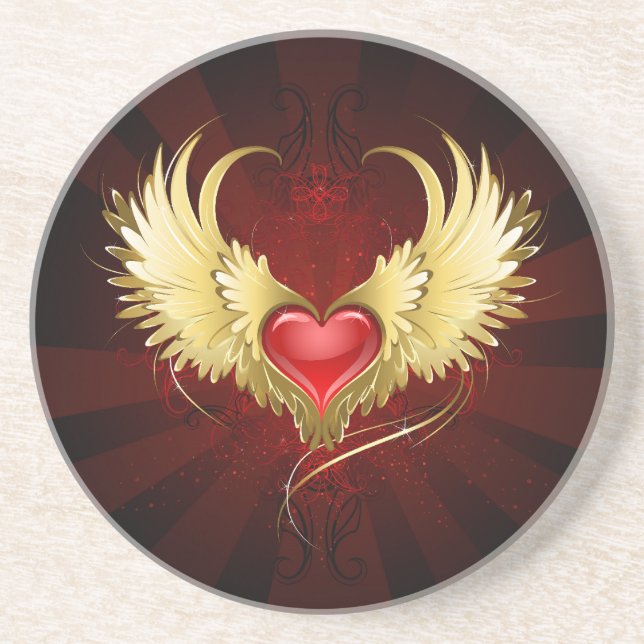 Red Heart med Golden Vingar Underlägg (Framsidan)