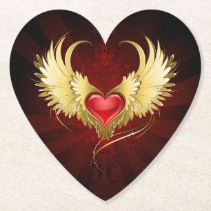 Red Heart med Golden Vingar Underlägg Papper