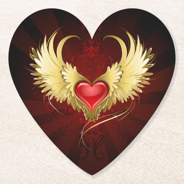 Red Heart med Golden Vingar Underlägg Papper (Framsida)
