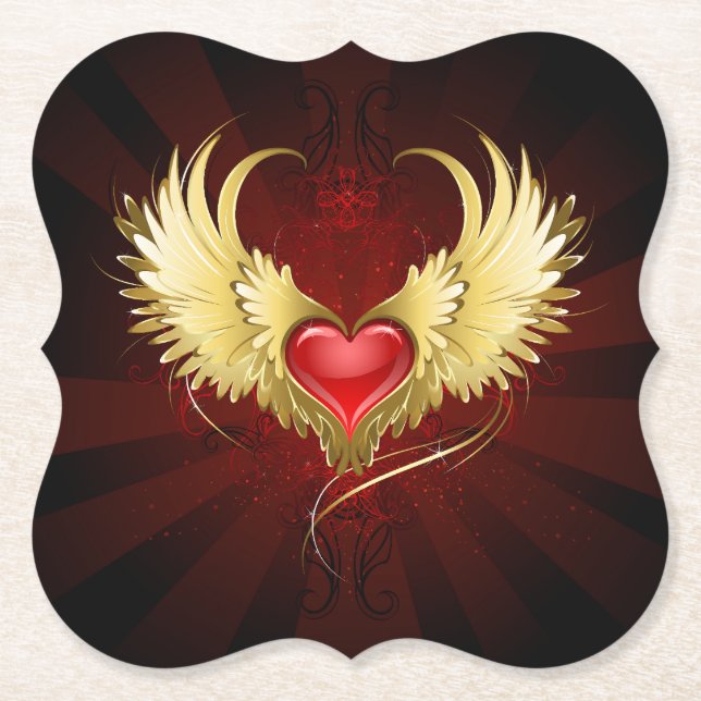 Red Heart med Golden Vingar Underlägg Papper (Framsida)