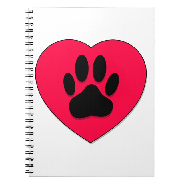 Red Heart med Hund Paw Print Anteckningsbok Med Spiral (Framsidan)