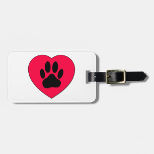 Red Heart med Hund Paw Print Bagagebricka
