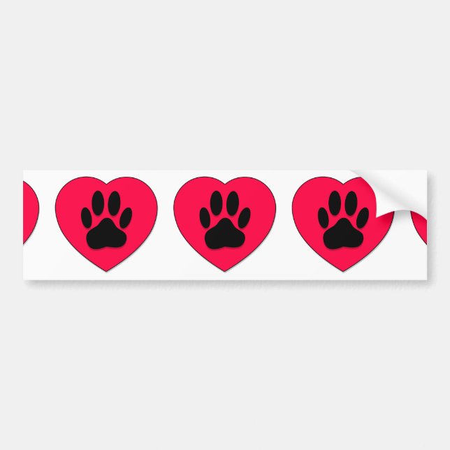 Red Heart med Hund Paw Print Bildekal (Framsidan)