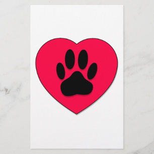 Red Heart med Hund Paw Print Brevpapper