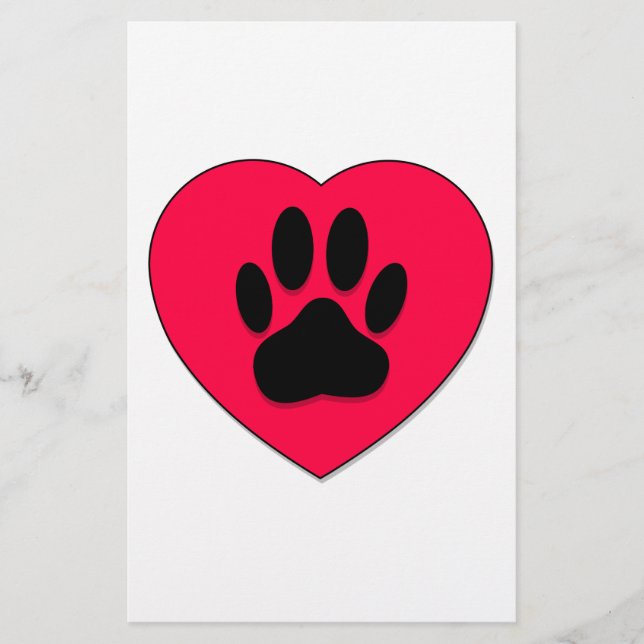 Red Heart med Hund Paw Print Brevpapper (Framsida)