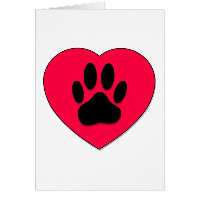 Red Heart med Hund Paw Print Hälsningskort (Framsidan)