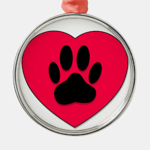 Red Heart med Hund Paw Print Julgransprydnad Metall